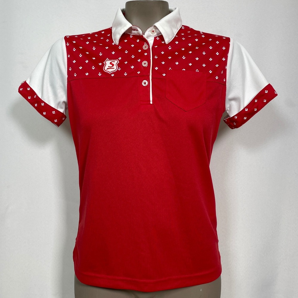 Srixon Geometric Red White Collared Golf Polo Shirt Women's MEDIUM